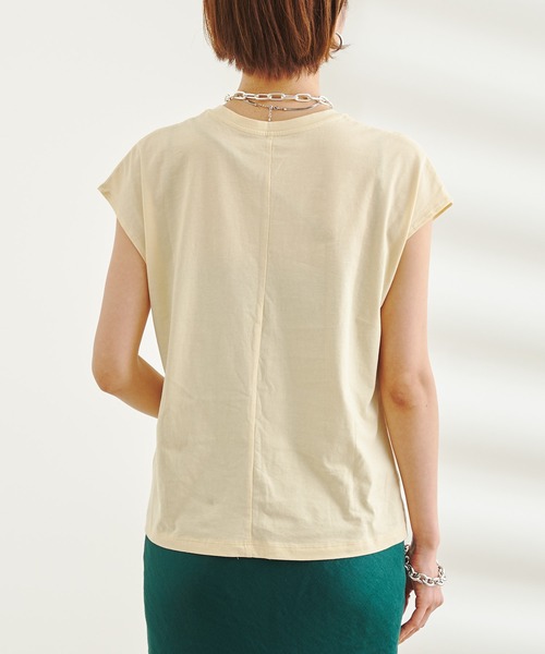 DouDou（ドゥドゥ）の「オーガニックコットンフレンチTシャツ（Tシャツ/カットソー・レディース・チャコールグレー/イエロー/ブラック/オフホワイト・FREE）」の7枚目の写真