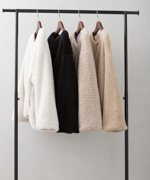 SpRay（スプレイ）の「ボアノーカラージャケット（ノーカラージャケット・レディース・ブラック/ベージュ/アイボリー/グレイッシュベージュ・FREE）」の12枚目の写真