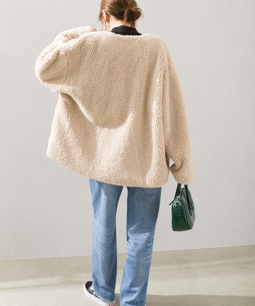 SpRay（スプレイ）の「ボアノーカラージャケット（ノーカラージャケット・レディース・ブラック/ベージュ/アイボリー/グレイッシュベージュ・FREE）」の18枚目の写真