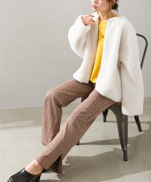 SpRay（スプレイ）の「ボアノーカラージャケット（ノーカラージャケット・レディース・ブラック/ベージュ/アイボリー/グレイッシュベージュ・FREE）」の9枚目の写真