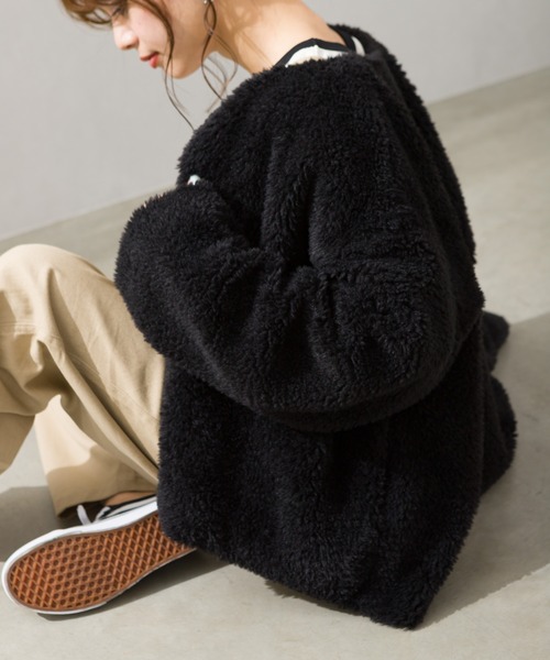 SpRay（スプレイ）の「ボアノーカラージャケット（ノーカラージャケット・レディース・ブラック/ベージュ/アイボリー/グレイッシュベージュ・FREE）」の17枚目の写真