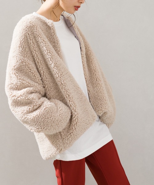 SpRay（スプレイ）の「ボアノーカラージャケット（ノーカラージャケット・レディース・ブラック/ベージュ/アイボリー/グレイッシュベージュ・FREE）」の13枚目の写真