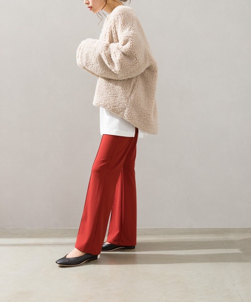 SpRay（スプレイ）の「ボアノーカラージャケット（ノーカラージャケット・レディース・ブラック/ベージュ/アイボリー/グレイッシュベージュ・FREE）」の7枚目の写真