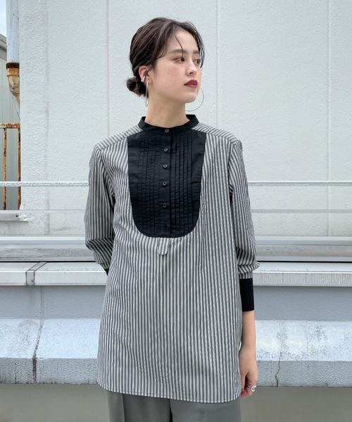 CIAOPANIC(チャオパニック)の「■ストライプドレスシャツ(シャツ/ブラウス・レディース・ブラック/ブルー・FREE)」の2枚目の写真