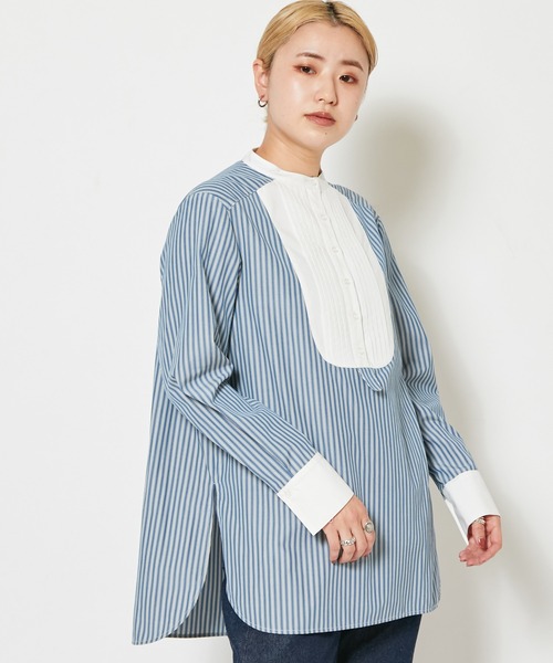 CIAOPANIC(チャオパニック)の「■ストライプドレスシャツ(シャツ/ブラウス・レディース・ブラック/ブルー・FREE)」の10枚目の写真