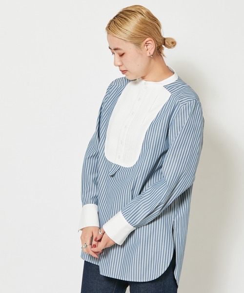 CIAOPANIC(チャオパニック)の「■ストライプドレスシャツ(シャツ/ブラウス・レディース・ブラック/ブルー・FREE)」の4枚目の写真