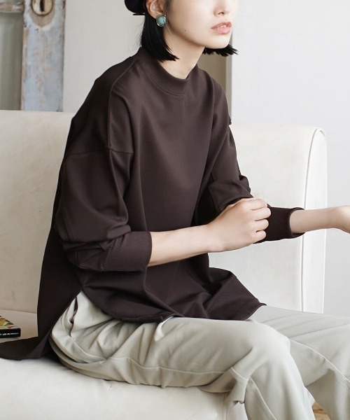 zootie（ズーティー）の「ダンボールニット［サイドスリットプルオーバー］（Tシャツ/カットソー・レディース・ライトベージュ/ブラウン/ブラック/ライトグリーン/アイボリー/グリーン/ライトグレー・M）」の3枚目の写真