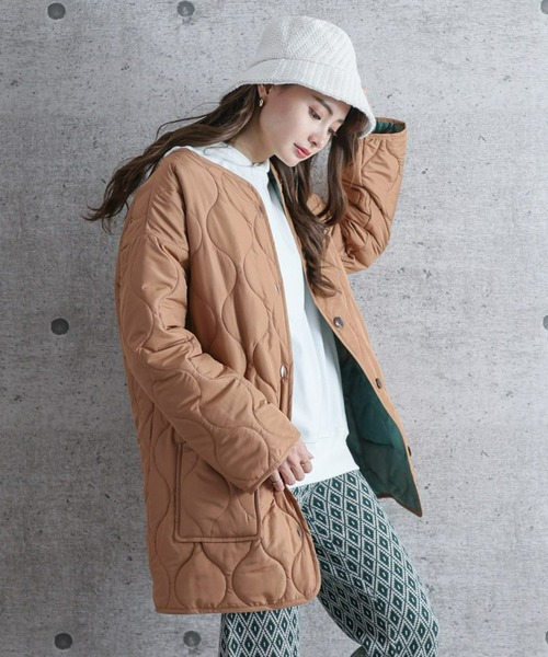 clear（クリア）の「【WEB限定】キルティングノーカラーコート（ノーカラーコート・レディース・ブラウン/ブラック/グリーン/アイボリー/キャメル/ピンク系その他/カーキ・F）」の7枚目の写真