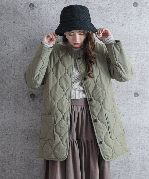 clear（クリア）の「【WEB限定】キルティングノーカラーコート（ノーカラーコート・レディース・ブラウン/ブラック/グリーン/アイボリー/キャメル/ピンク系その他/カーキ・F）」の5枚目の写真