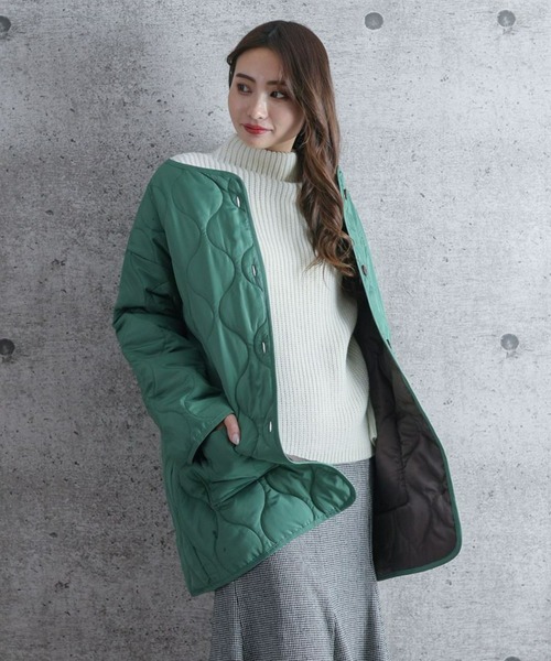 clear（クリア）の「【WEB限定】キルティングノーカラーコート（ノーカラーコート・レディース・ブラウン/ブラック/グリーン/アイボリー/キャメル/ピンク系その他/カーキ・F）」の6枚目の写真