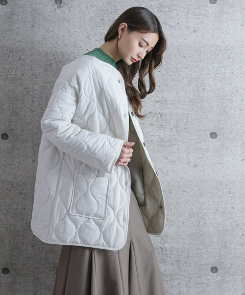 clear（クリア）の「【WEB限定】キルティングノーカラーコート（ノーカラーコート・レディース・ブラウン/ブラック/グリーン/アイボリー/キャメル/ピンク系その他/カーキ・F）」の2枚目の写真