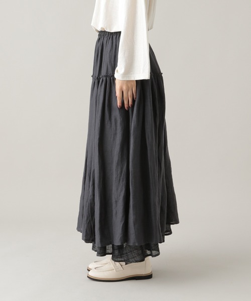 studio CLIP（スタディオクリップ）の「《Natural by studio CLIP》リネンコットン切り替えスカート（スカート・レディース・レッド/スモーク・FREE）」の4枚目の写真