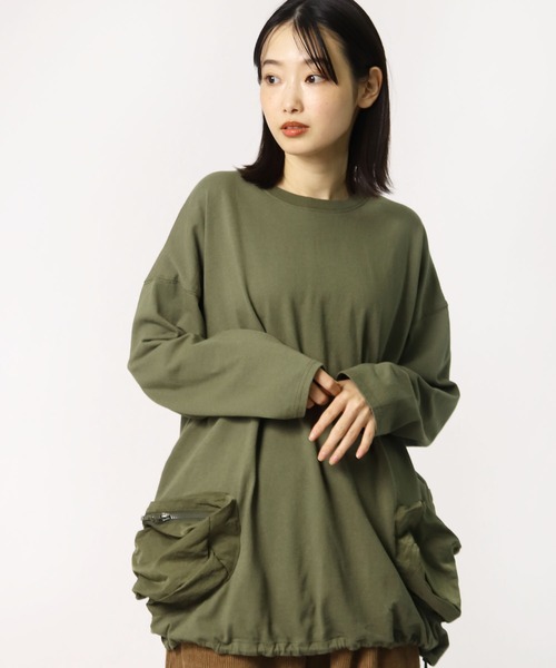 nappalm(ナップパーム)の「【 nappalm / ナップパーム 】 ビックシルエット ポケットロンT 406920190 NPP(Tシャツ/カットソー・レディース・カーキ/ナチュラル/ブラック/ネイビー・FREE)」の1枚目の写真