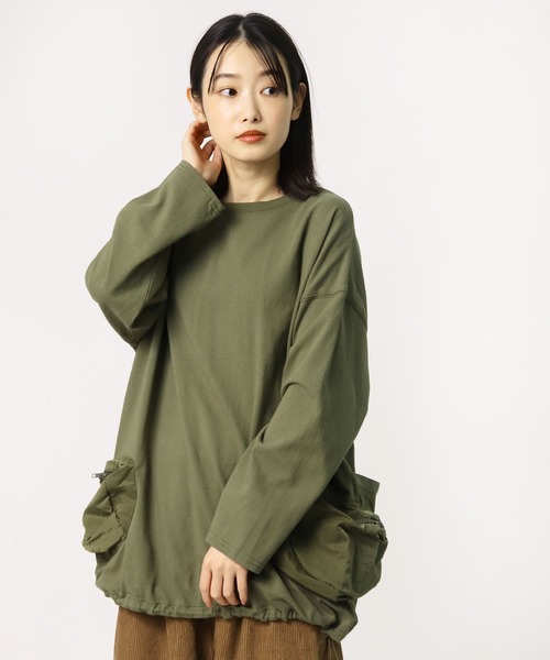 nappalm(ナップパーム)の「【 nappalm / ナップパーム 】 ビックシルエット ポケットロンT 406920190 NPP(Tシャツ/カットソー・レディース・カーキ/ナチュラル/ブラック/ネイビー・FREE)」の12枚目の写真