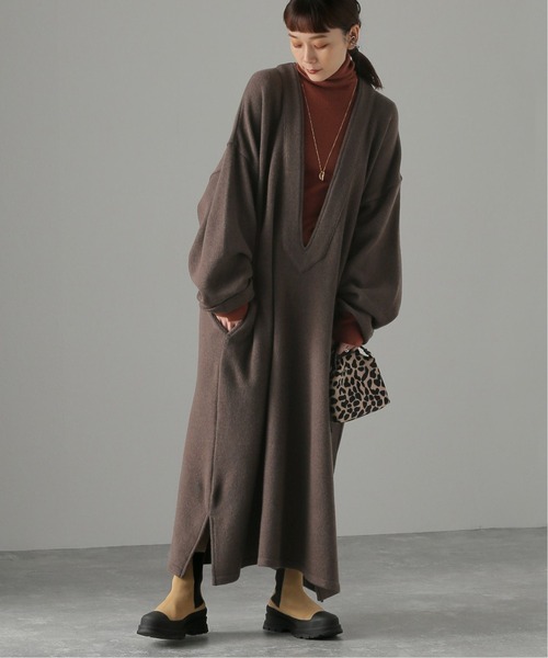 MexiPa(メキパ)の「【MEXIPA/メキパ】Lamb DeepVneck Mexican Maxi Parke:ニットワンピース(ワンピース・レディース・ブラック/ブラウン・FREE)」の2枚目の写真