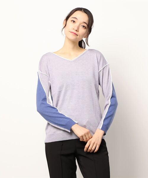 Q（キュー）の「バイカラーパイピングニット（ニット/セーター・レディース・アイボリー/ラベンダー・MEDIUM）」の6枚目の写真