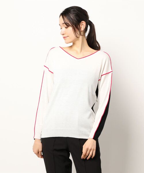 Q（キュー）の「バイカラーパイピングニット（ニット/セーター・レディース・アイボリー/ラベンダー・MEDIUM）」の7枚目の写真