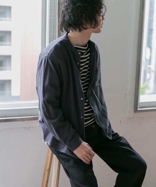 URBAN RESEARCH DOORS（アーバンリサーチドアーズ）の「ヘビーネルバンドカラーシャツ（シャツ/ブラウス・メンズ・チャコールグレー/ホワイト系その他/その他1/ストライプ/チェック/ブルー・40/38）」の3枚目の写真