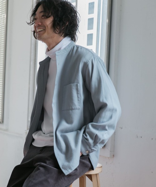 URBAN RESEARCH DOORS（アーバンリサーチドアーズ）の「ヘビーネルバンドカラーシャツ（シャツ/ブラウス・メンズ・チャコールグレー/ホワイト系その他/その他1/ストライプ/チェック/ブルー・40/38）」の4枚目の写真