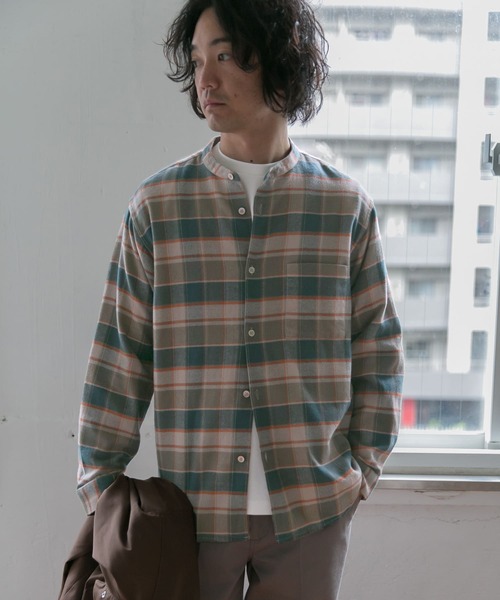 URBAN RESEARCH DOORS（アーバンリサーチドアーズ）の「ヘビーネルバンドカラーシャツ（シャツ/ブラウス・メンズ・チャコールグレー/ホワイト系その他/その他1/ストライプ/チェック/ブルー・40/38）」の8枚目の写真