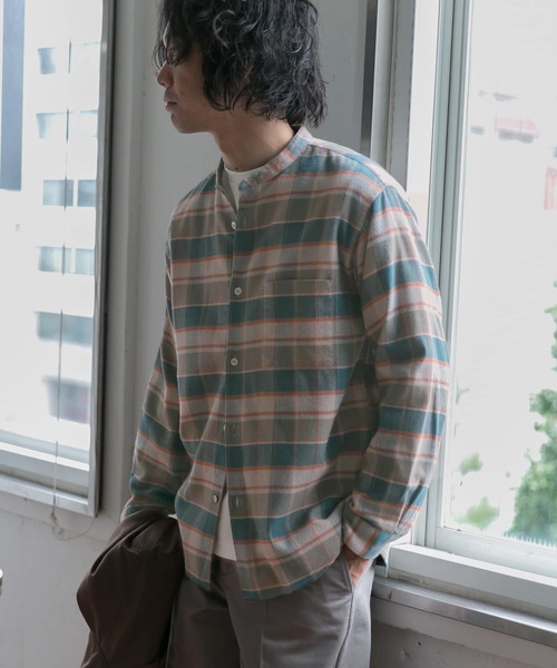 URBAN RESEARCH DOORS（アーバンリサーチドアーズ）の「ヘビーネルバンドカラーシャツ（シャツ/ブラウス・メンズ・チャコールグレー/ホワイト系その他/その他1/ストライプ/チェック/ブルー・40/38）」の9枚目の写真