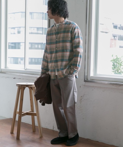 URBAN RESEARCH DOORS（アーバンリサーチドアーズ）の「ヘビーネルバンドカラーシャツ（シャツ/ブラウス・メンズ・チャコールグレー/ホワイト系その他/その他1/ストライプ/チェック/ブルー・40/38）」の10枚目の写真