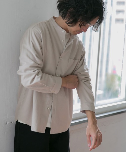 URBAN RESEARCH DOORS（アーバンリサーチドアーズ）の「ヘビーネルバンドカラーシャツ（シャツ/ブラウス・メンズ・チャコールグレー/ホワイト系その他/その他1/ストライプ/チェック/ブルー・40/38）」の12枚目の写真