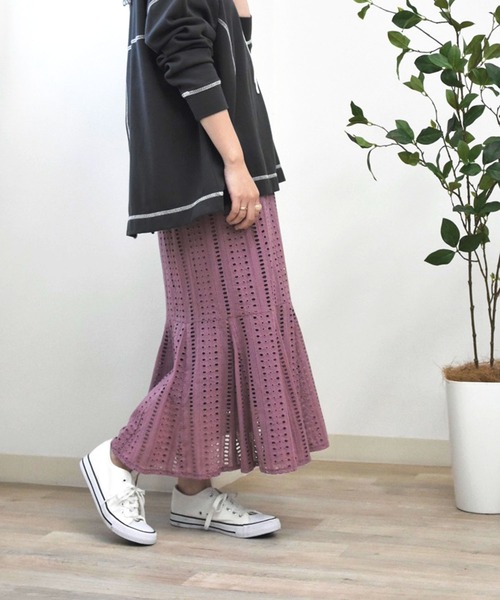 Brownie（ブラウニー）の「Brownie コットンレースフレアー切替スカート（スカート・レディース・ベージュ/ブラウン/カーキ/ピンク・FREE）」の4枚目の写真