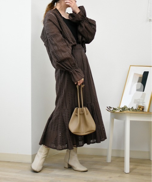 Brownie（ブラウニー）の「Brownie コットンレースフレアー切替スカート（スカート・レディース・ベージュ/ブラウン/カーキ/ピンク・FREE）」の6枚目の写真