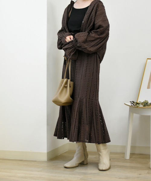 Brownie（ブラウニー）の「Brownie コットンレースフレアー切替スカート（スカート・レディース・ベージュ/ブラウン/カーキ/ピンク・FREE）」の8枚目の写真