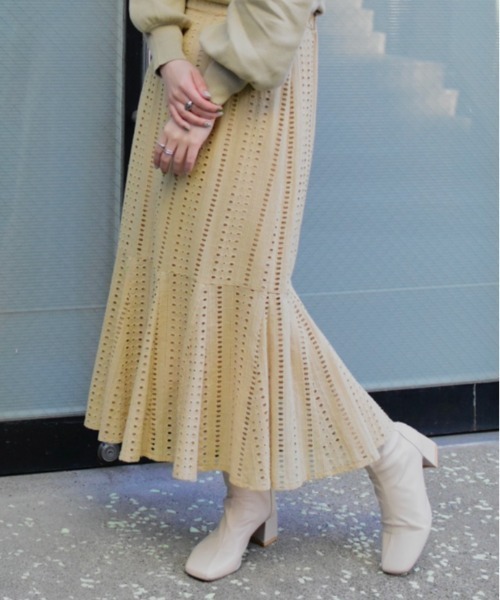 Brownie（ブラウニー）の「Brownie コットンレースフレアー切替スカート（スカート・レディース・ベージュ/ブラウン/カーキ/ピンク・FREE）」の12枚目の写真