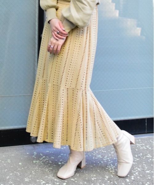 Brownie（ブラウニー）の「Brownie コットンレースフレアー切替スカート（スカート・レディース・ベージュ/ブラウン/カーキ/ピンク・FREE）」の13枚目の写真