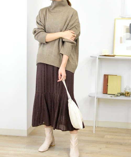 Brownie（ブラウニー）の「Brownie コットンレースフレアー切替スカート（スカート・レディース・ベージュ/ブラウン/カーキ/ピンク・FREE）」の5枚目の写真