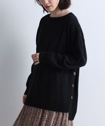 カシミヤタッチサイドボタンニット
