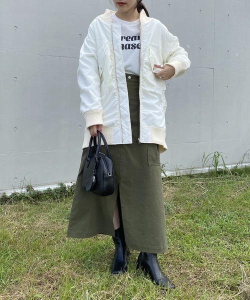 AS KNOW AS PINKY（アズノゥアズピンキー）の「ミリタリー見せスタイル ロングMA-1（ミリタリージャケット・レディース・ブラック/レッド/オフホワイト/カーキ・FREE）」の7枚目の写真