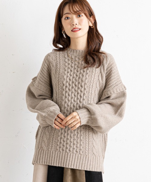 prose verse（プロズヴェール）の「袖切替ケーブル編みニット（ニット/セーター・レディース・ベージュ/ブラウン/グリーン・MEDIUM）」の3枚目の写真