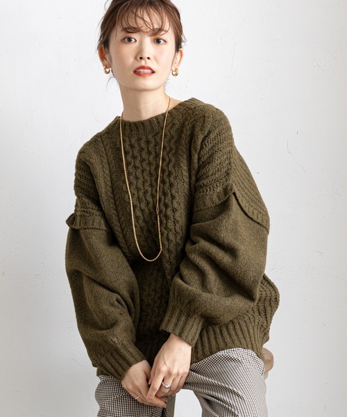 prose verse（プロズヴェール）の「袖切替ケーブル編みニット（ニット/セーター・レディース・ベージュ/ブラウン/グリーン・MEDIUM）」の19枚目の写真