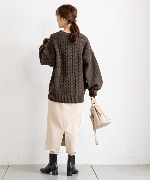 prose verse（プロズヴェール）の「袖切替ケーブル編みニット（ニット/セーター・レディース・ベージュ/ブラウン/グリーン・MEDIUM）」の20枚目の写真