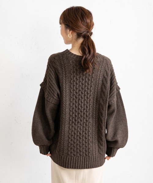 prose verse（プロズヴェール）の「袖切替ケーブル編みニット（ニット/セーター・レディース・ベージュ/ブラウン/グリーン・MEDIUM）」の12枚目の写真