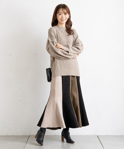 prose verse（プロズヴェール）の「袖切替ケーブル編みニット（ニット/セーター・レディース・ベージュ/ブラウン/グリーン・MEDIUM）」の17枚目の写真