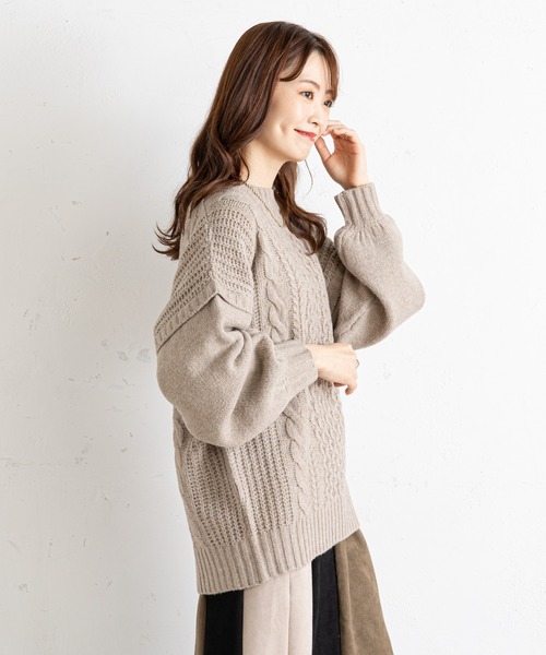 prose verse（プロズヴェール）の「袖切替ケーブル編みニット（ニット/セーター・レディース・ベージュ/ブラウン/グリーン・MEDIUM）」の9枚目の写真