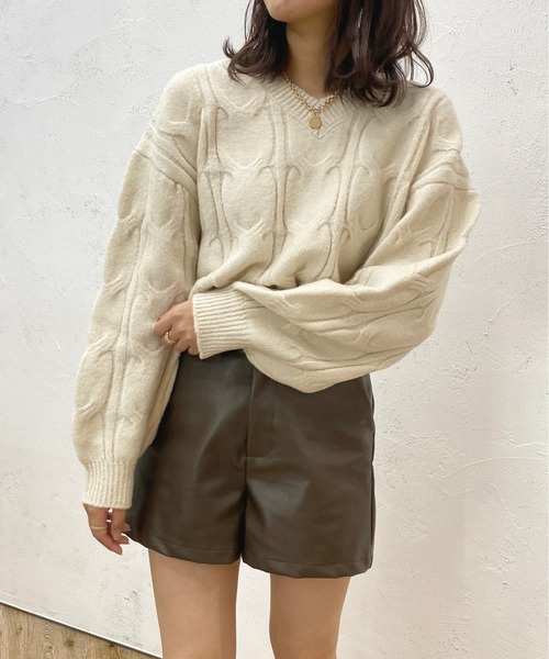apres jour(アプレジュール)の「ケーブルゆるニット【ZOZOTOWN限定アイテム】(ニット/セーター・レディース・ラベンダー/モカ/アイボリー/サックスブルー・X-LARGE/フリー)」の5枚目の写真