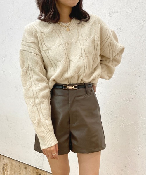 apres jour(アプレジュール)の「ケーブルゆるニット【ZOZOTOWN限定アイテム】(ニット/セーター・レディース・ラベンダー/モカ/アイボリー/サックスブルー・X-LARGE/フリー)」の6枚目の写真