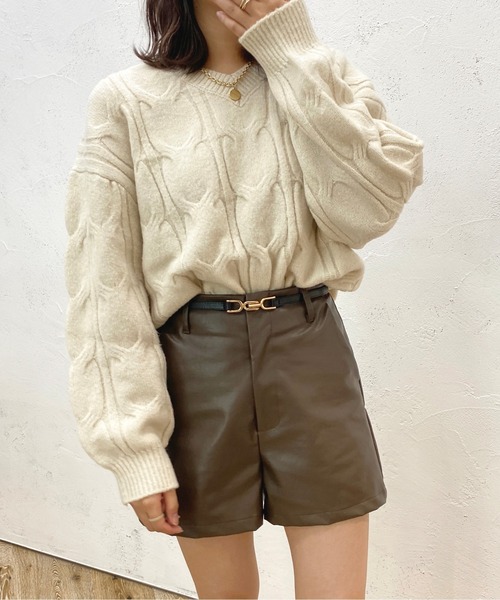 apres jour(アプレジュール)の「ケーブルゆるニット【ZOZOTOWN限定アイテム】(ニット/セーター・レディース・ラベンダー/モカ/アイボリー/サックスブルー・X-LARGE/フリー)」の7枚目の写真