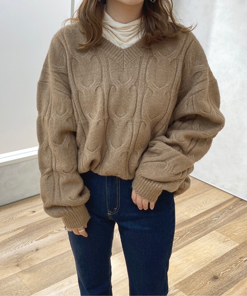 apres jour(アプレジュール)の「ケーブルゆるニット【ZOZOTOWN限定アイテム】(ニット/セーター・レディース・ラベンダー/モカ/アイボリー/サックスブルー・X-LARGE/フリー)」の15枚目の写真