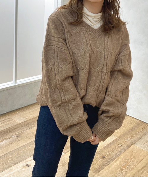 apres jour(アプレジュール)の「ケーブルゆるニット【ZOZOTOWN限定アイテム】(ニット/セーター・レディース・ラベンダー/モカ/アイボリー/サックスブルー・X-LARGE/フリー)」の16枚目の写真