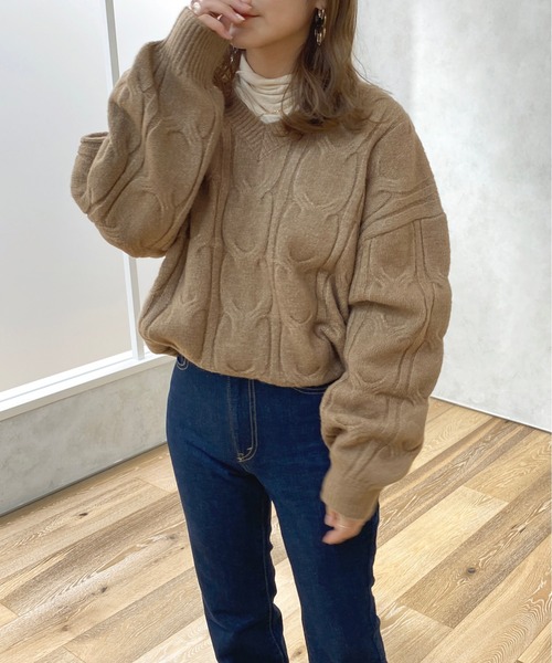 apres jour(アプレジュール)の「ケーブルゆるニット【ZOZOTOWN限定アイテム】(ニット/セーター・レディース・ラベンダー/モカ/アイボリー/サックスブルー・X-LARGE/フリー)」の17枚目の写真
