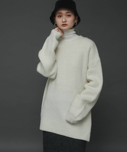 SENSE OF PLACE by URBAN RESEARCH（センスオブプレイスバイアーバンリサーチ）の「ストレッチアルパカバックスリットセーター（ニット/セーター・レディース・カーキ/ブラック/アイボリー・ONE）」の20枚目の写真
