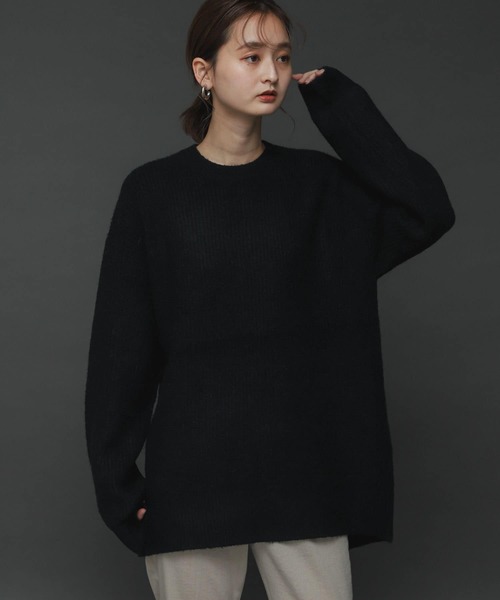 SENSE OF PLACE by URBAN RESEARCH（センスオブプレイスバイアーバンリサーチ）の「ストレッチアルパカバックスリットセーター（ニット/セーター・レディース・カーキ/ブラック/アイボリー・ONE）」の7枚目の写真