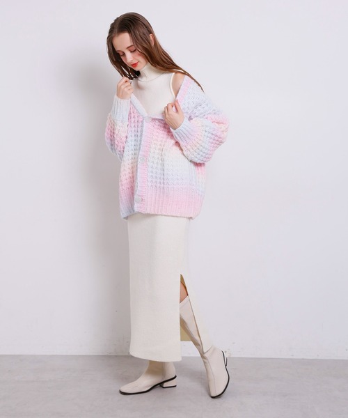 Seemi. byNICECLAUP（ シーミーバイナイスクラップ）の「マルチカラーニットカーディガン（カーディガン/ボレロ・レディース・レインボー/ピンク系その他・FREE）」の7枚目の写真